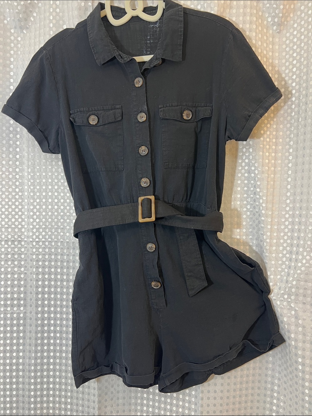 Summer Sale! Black Short Sleeve Utility Romper Dress with Belt